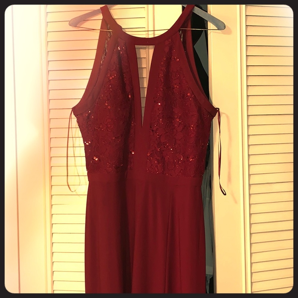 Long Halter Lace Dress-David’s Bridal